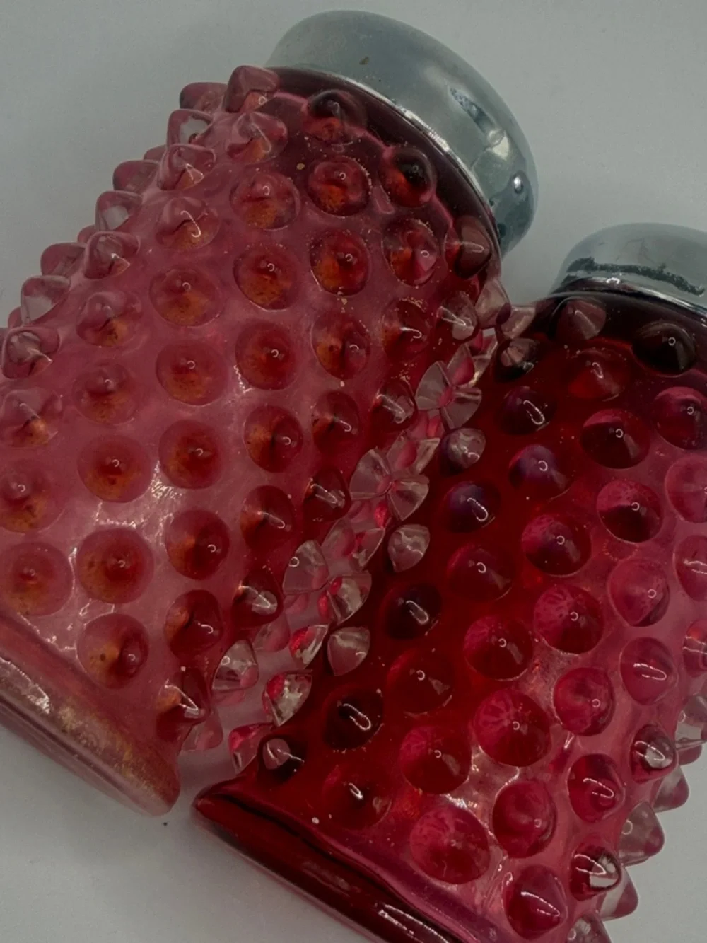 Vintage Cranberry Hobnail Glass Salt & Pepper Seasoning Shakers Kitchenware